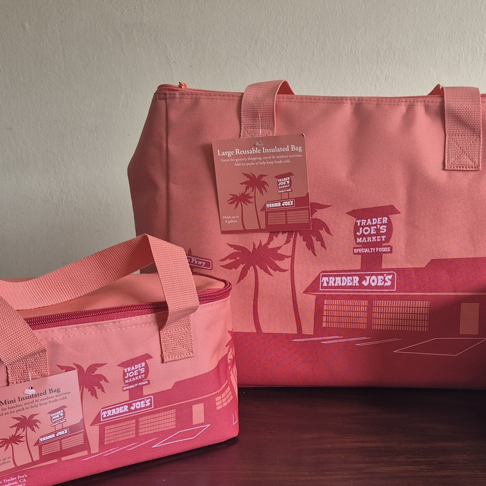 🍑Trader Joe's Peach Pink Insulated Tote Bag Set